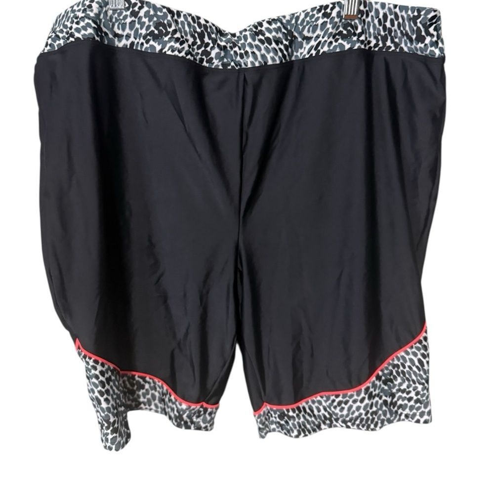 Aquabelle Plus Size 24 Black Swim Shorts Leopard Trim Chlorine Resistant NWT